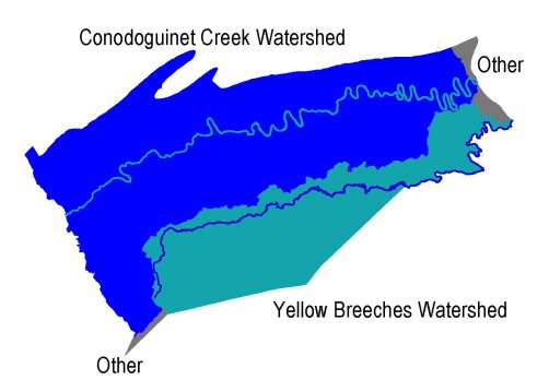 Map of the major watersheds in Cumberland County